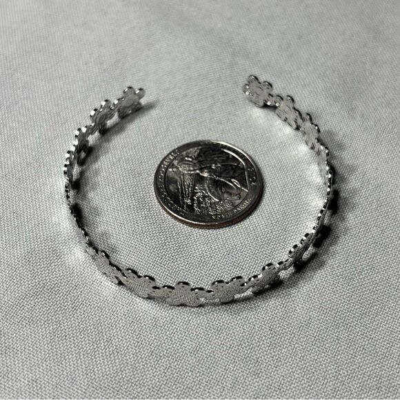 New! Floral Silvertone Boho Open Cuff Adjustable Bracelet - Picture 3 of 7